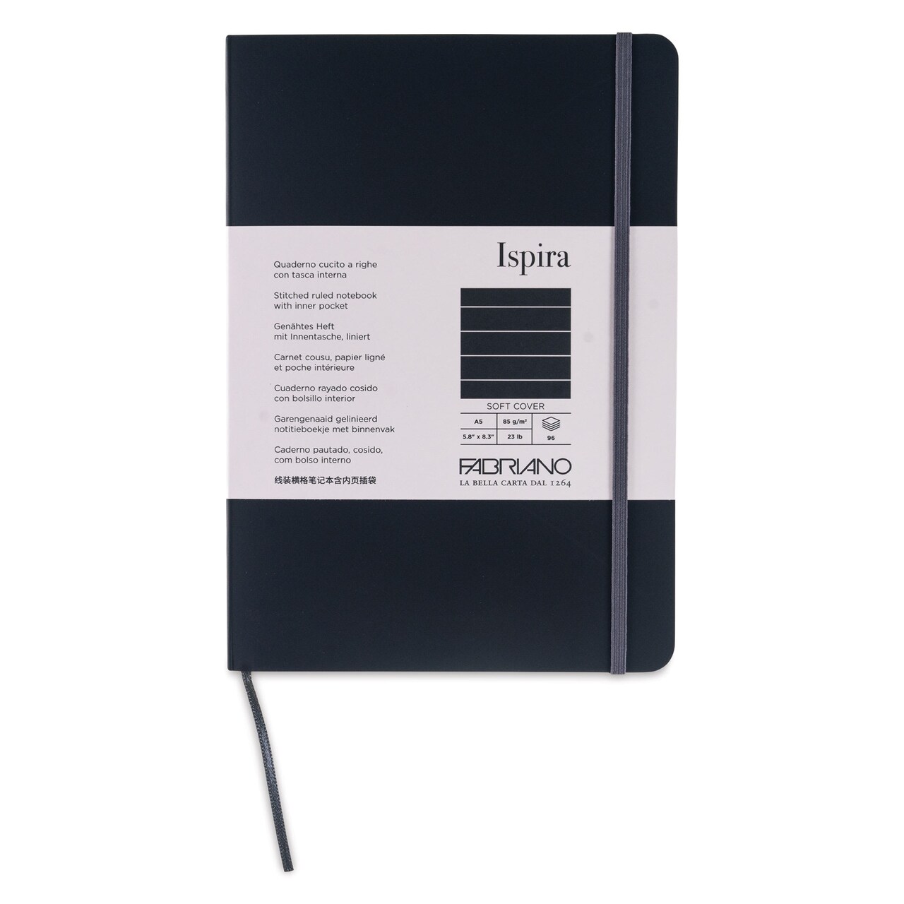 Fabriano Ispira Soft-Cover Notebook - Black, 5-4/5" x 8-1/4", Ruled